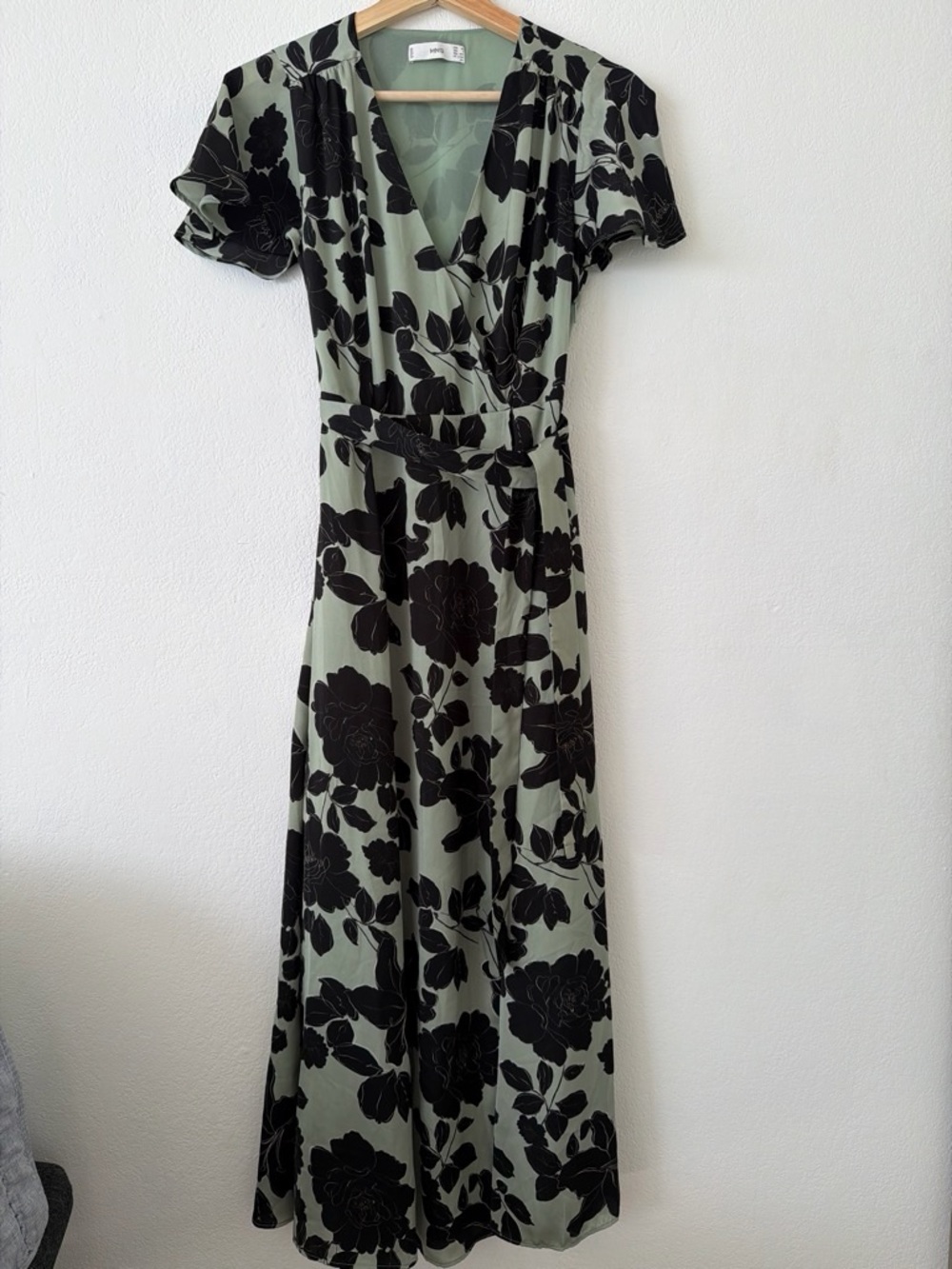 Mango Sage Maxi Dress with Bold Black Floral Print